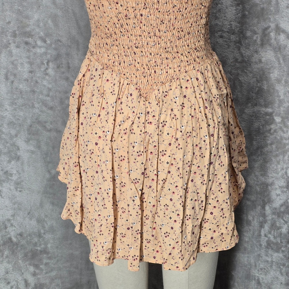 Blue Life Romper Womens S Peach Floral Smocked Strapless Boho Cottage Dainty - Picture 11 of 14
